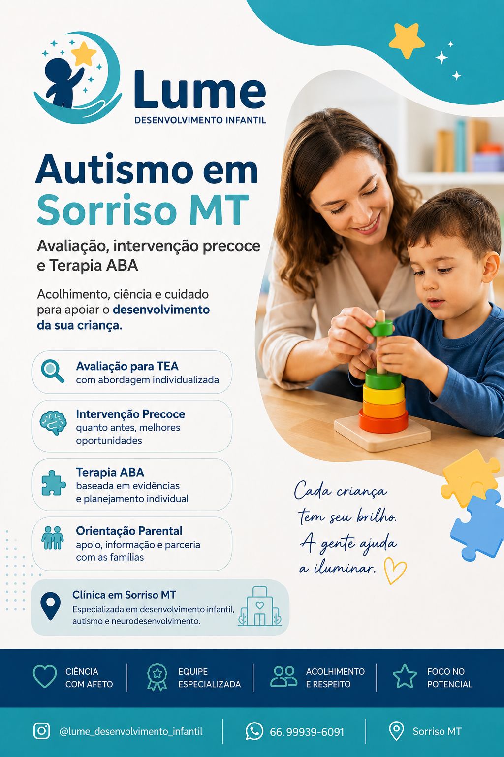 Ilustração do artigo sobre autismo em Sorriso MT, com mãe e criança em atividade terapêutica na Clínica Lume