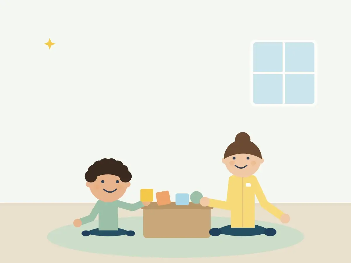 Criança e terapeuta guardam os brinquedos na caixa